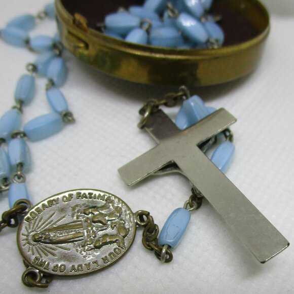 antique glass bead silver rosary - Picture 5 of 6